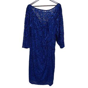 Marina Women's Dress Sequin Lace Overlay Cocktail Blue Back Zip Knee Length 22W